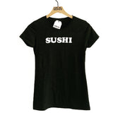 Local Honey custom-tshirt "SUSHI' in white flocked lettering on a black tshirt