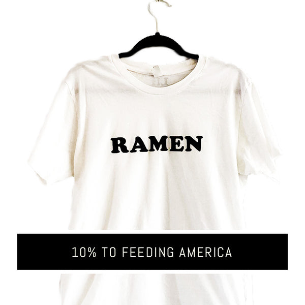 LOCAL HONEY graphic tshirt 'RAMEN' black flocked lettering on white tshirt