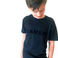 LOCAL HONEY graphic tshirt 'RAMEN' black flocked lettering on black tshirt