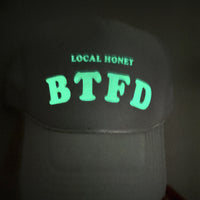 LOCAL HONEY BFTD TRUCKER HAT, White hat with GLOW IN THE DARK lettering