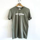 NO WAR in Russian, in white flock, on military green tshirt